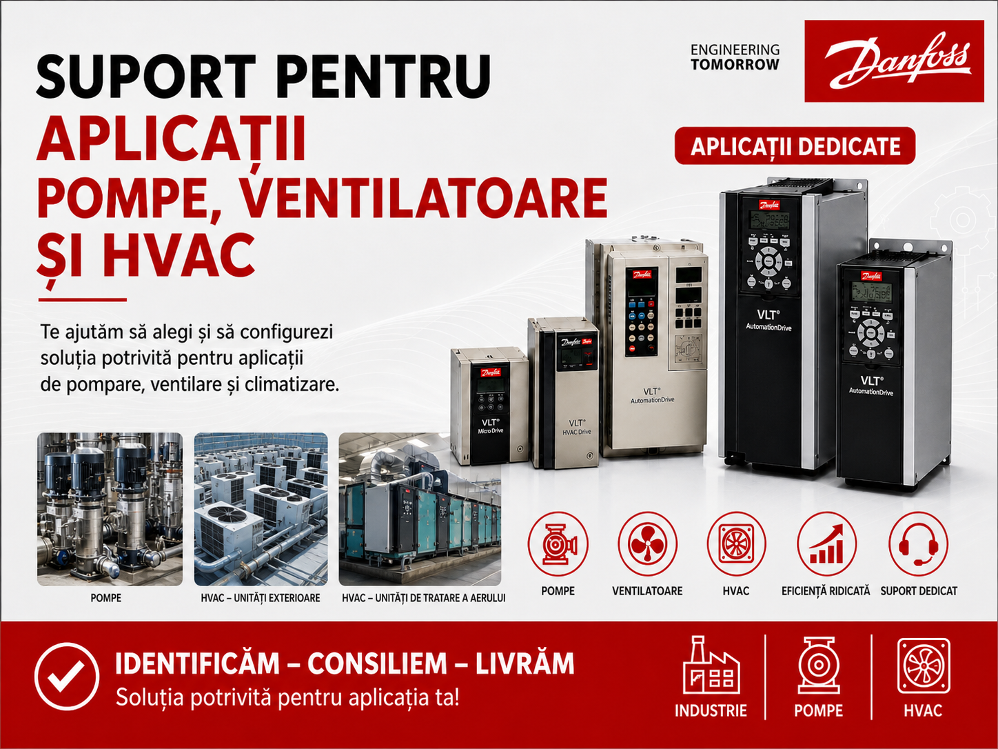 Suport pentru aplicații pompe, ventilatoare și HVAC